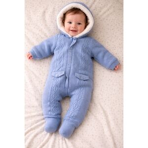 2/30 Mayoral baby winter knit zipper hoodie jumpsuit in blue ic